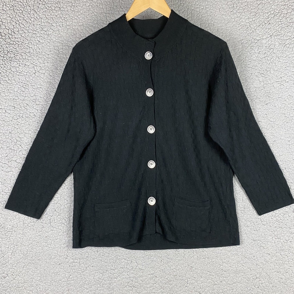 Banana Republic Angora Blend Cardigan Sweater Black Big Buttons Pockets Womens L